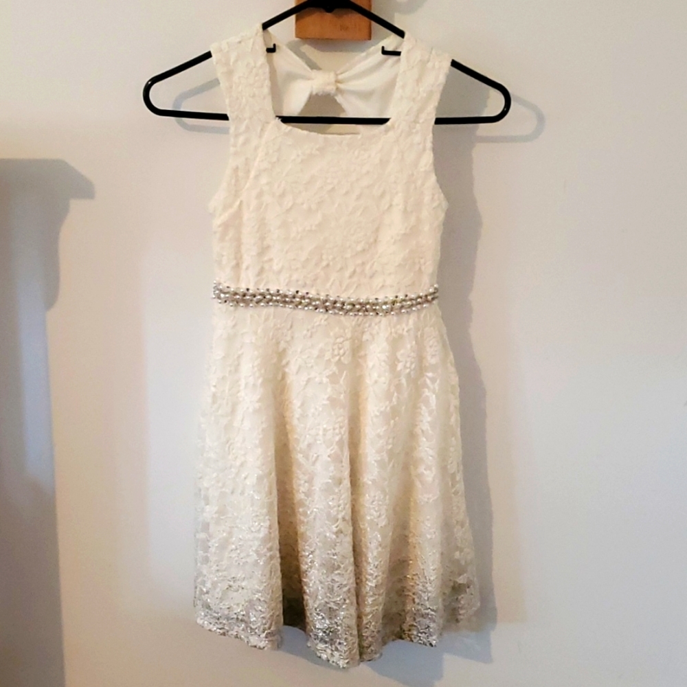 Emily West Ivory Lace Dress with Pearls and Sequins
